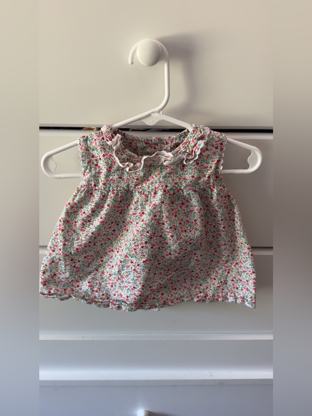 Little English Pink and Green Floral Ruffle Top